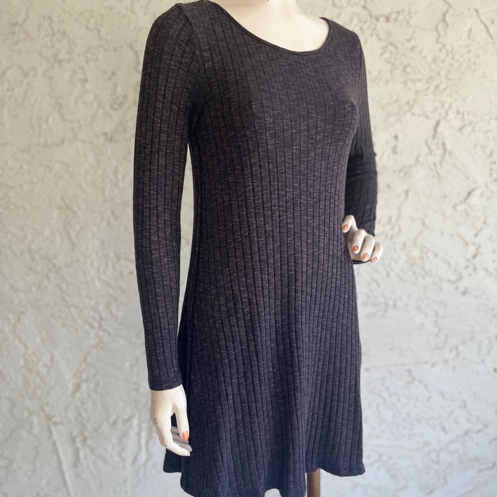 MICHAEL STARS Dress Charcoal Gray Ribbed Stretch Long Sleeve Sweater Tunic M